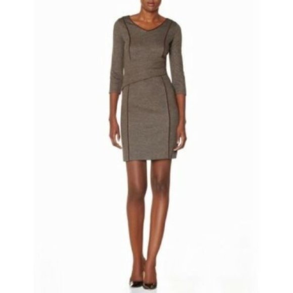 The Limited Dresses & Skirts - The Limited Brown Herringbone Piped Dress